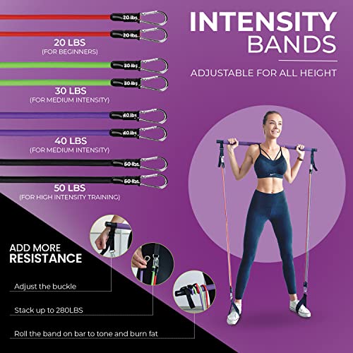 Alignrgy Pilates Bar Kit with Resistance Bands (20, 30, 40, 50 LB) – Adjustable Pilates Bar Kit for Women – Full Body Home Workout Kit with 8 Week Video Plan – Portable & Multifunctional Design - Image 2