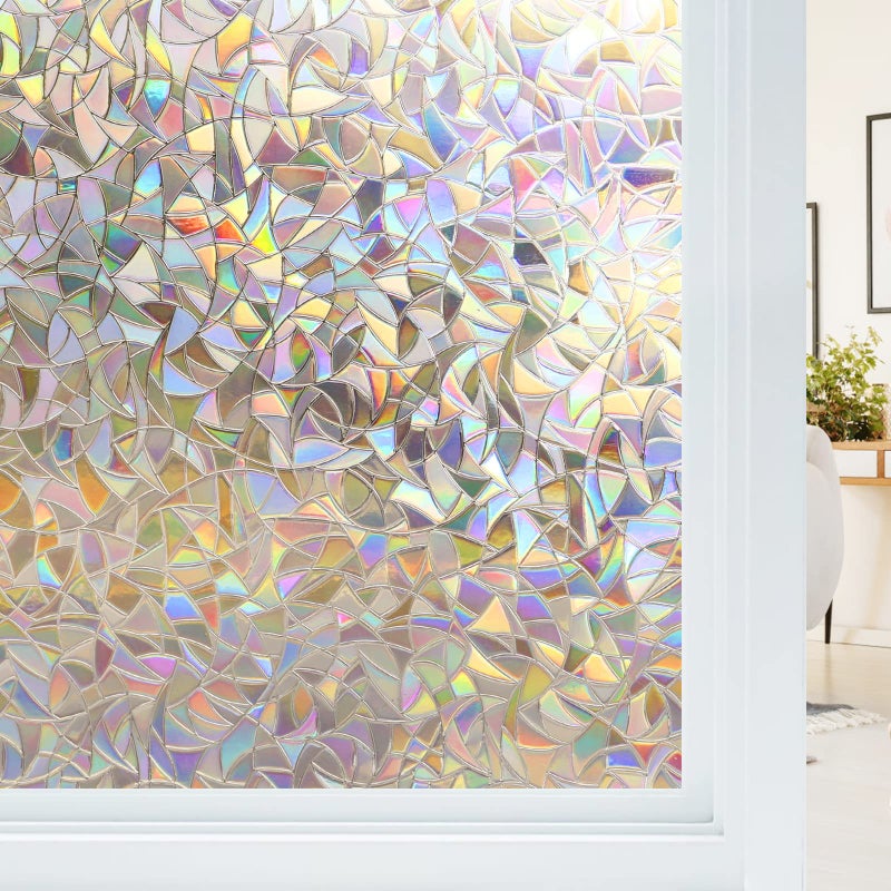 Haton Window Privacy Film Stained Glass Rainbow Film Decorative Window Clings Static Cling Sun Blocking Stickers Decals Coverings Tint for Home Heat Control NonAdhesive 236 x 1181