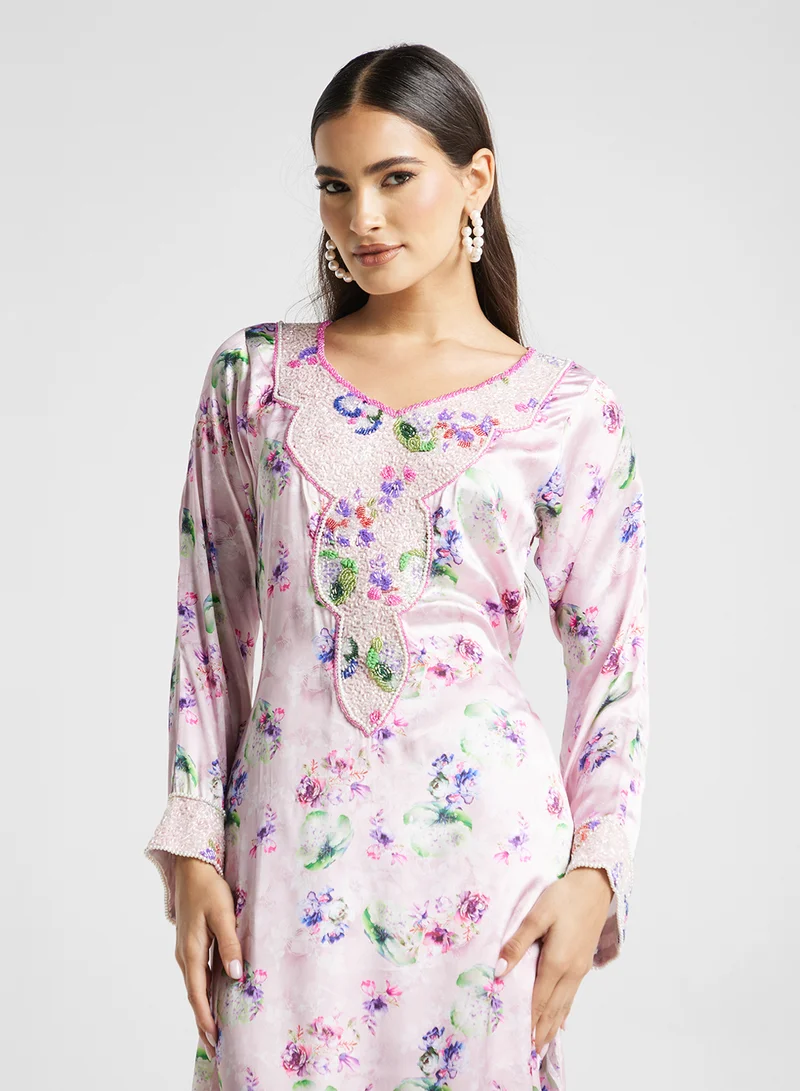 ARABIAN CLOSET Embellished Belted Jalabiya