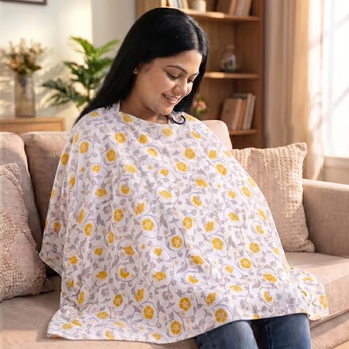 A Baby Cherry - Nursing Cover, Nursing Covers for Feeding Mom, Feeding Cover Breastfeeding Mother, Feeding Cover for mom, Multi-Use, Breathable, 360 Full Privacy (Yellow) - Image 1