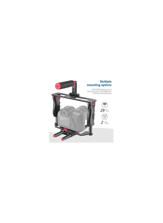 Neewer NEEWER Camera Video Cage Film Movie Making Kit, Aluminum Alloy with Top Handle, Dual Hand Grip, Two 15mm Rods, Compatible with Canon Sony Fujifilm Nikon DSLR Camera and Camcorder (Black + Red)  - Image 3