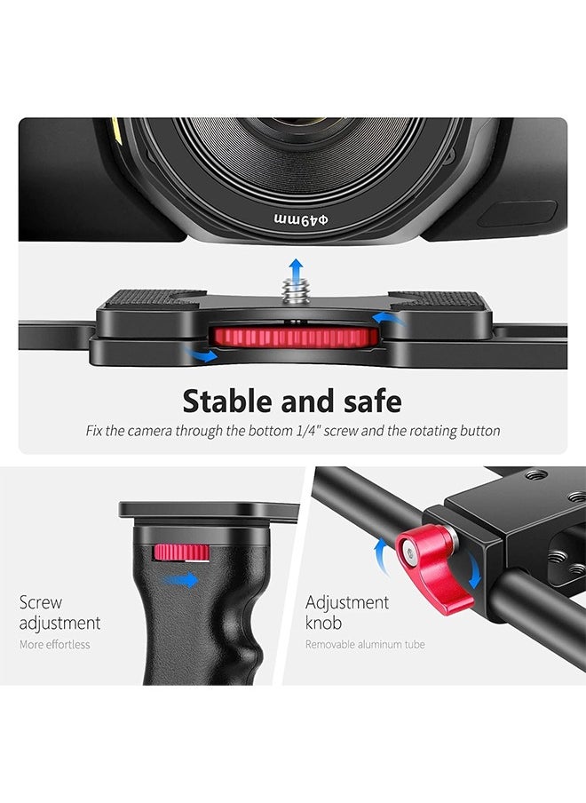 Neewer NEEWER Camera Video Cage Film Movie Making Kit, Aluminum Alloy with Top Handle, Dual Hand Grip, Two 15mm Rods, Compatible with Canon Sony Fujifilm Nikon DSLR Camera and Camcorder (Black + Red)  - Image 5