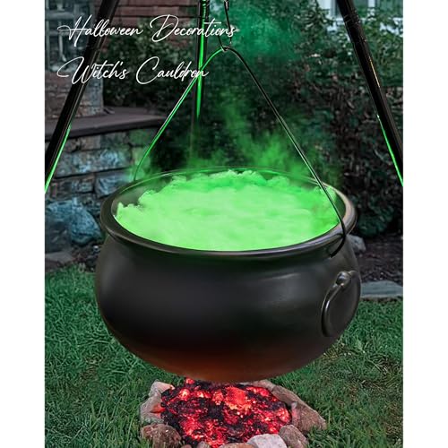 ORIENTAL CHERRY Halloween Decorations - Large Witches Cauldron on 54" Tripod with Lights - Black Plastic Bowl Decor - Hocus Pocus Candy Bucket Decoration for Indoor Outdoor Home Room Porch Yard Lawn Party Outside - Image 1