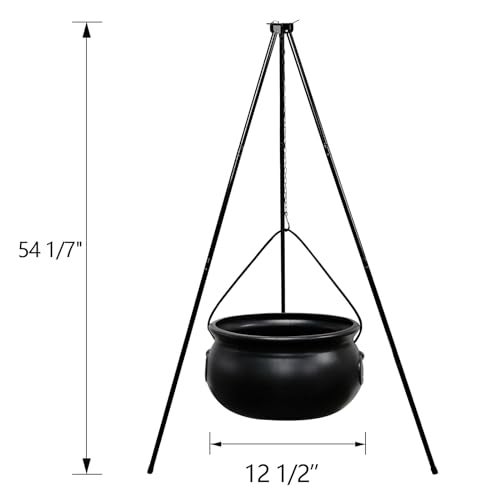 ORIENTAL CHERRY Halloween Decorations - Large Witches Cauldron on 54" Tripod with Lights - Black Plastic Bowl Decor - Hocus Pocus Candy Bucket Decoration for Indoor Outdoor Home Room Porch Yard Lawn Party Outside - Image 3