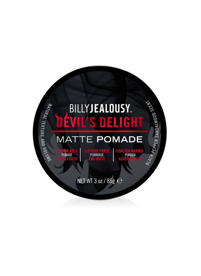 Billy Jealousy Billy Jealousy Devil's Delight Matte Pomade for Men Adds Volume and Definition, Strong Hold Water-Based Formula with Black Pepper Sandalwood Scent, 3 Oz. 