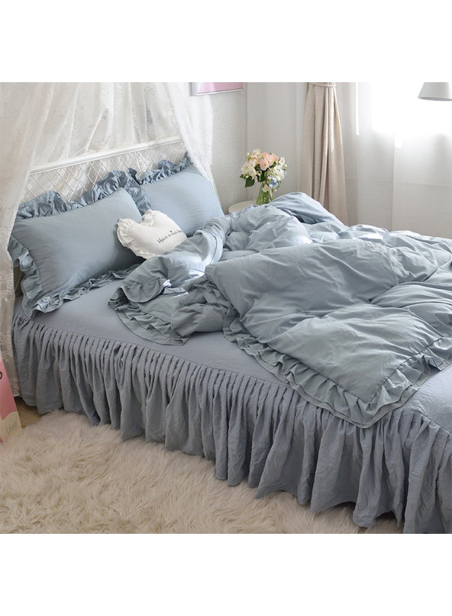 Generic # 7N Washed Cotton Quilt Cover Single Piece Three Four Pieces Solid Color Single Dormitory Double 1.8x 2.2 Pure Cotton Quilt Cover-Color:Washed Cotton Pure Gray [class A Maternal And Infant Grade Fabric, Super Soft And Soft]-Specifications:1.8m Bed Skirt Four-piece Set (quilt Cover 1.8*2.2) - Image 1