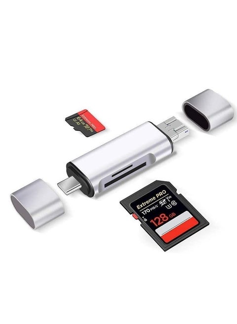 قارئ بطاقات 3 في 1 Micro SD مع واجهات USB-C وUSB 3.0 وMicro USB، محول قارئ بطاقات الذاكرة متوافق مع بطاقات SD/SDHC/SDXC وMicroSD، يدعم آيفون 16/15 برو وبرو ماكس، سامسونج، أندرويد، الكمبيوتر الشخصي، ماك بوك وآيباد