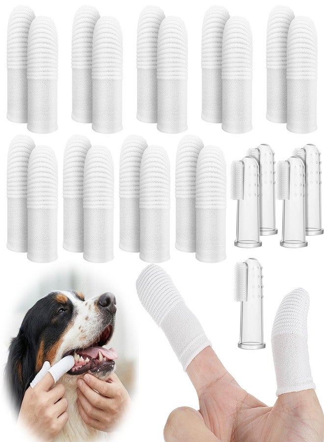 Wanmu 25Pcs Cat & Dog Toothbrush Soft Fabric Pet Finger Toothbrush Kit Washable & Reusable Oral Cleaning Wipes for Puppies Kittens at Home Dental Care (White and Clear) - Image 1