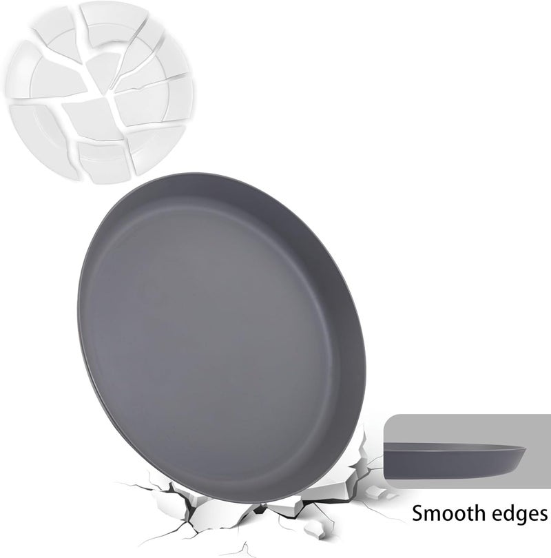 ejonirinjonir EI 16pcs Wheat Straw Dinner Plate Set  Unbreakable Plastic Dinner Plates Reusable  Lightweight Perfect for Halloween Family Dinners Picnics  School  Black White Dark Grey Beige - Image 5