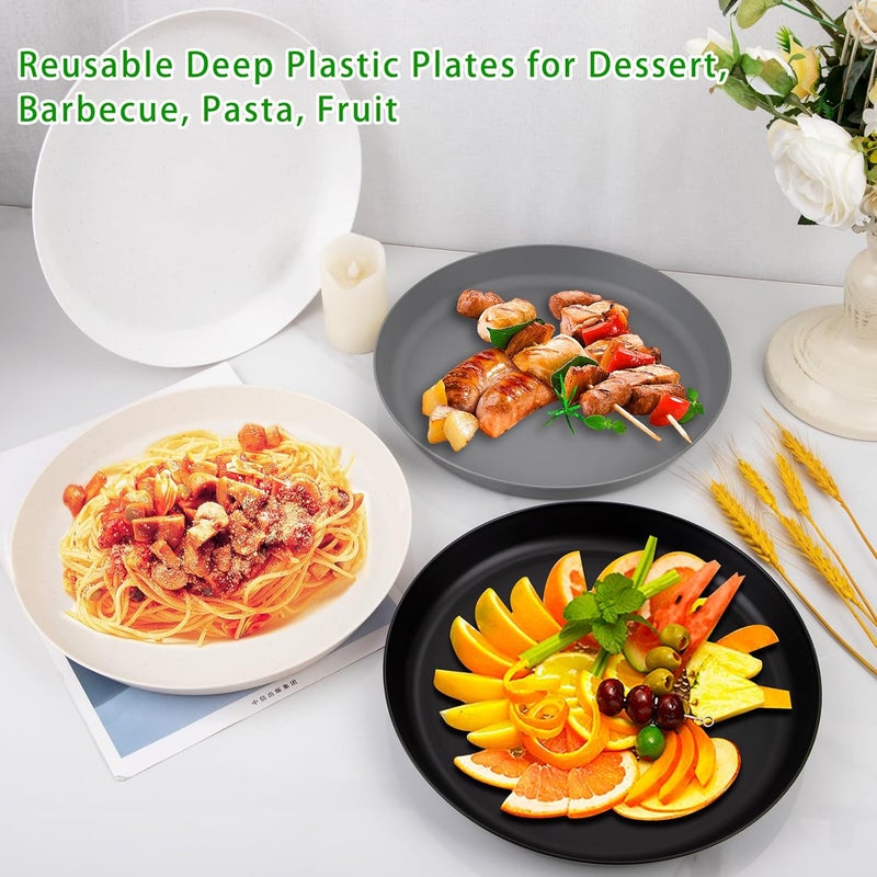 ejonirinjonir EI 16pcs Wheat Straw Dinner Plate Set  Unbreakable Plastic Dinner Plates Reusable  Lightweight Perfect for Halloween Family Dinners Picnics  School  Black White Dark Grey Beige - Image 4