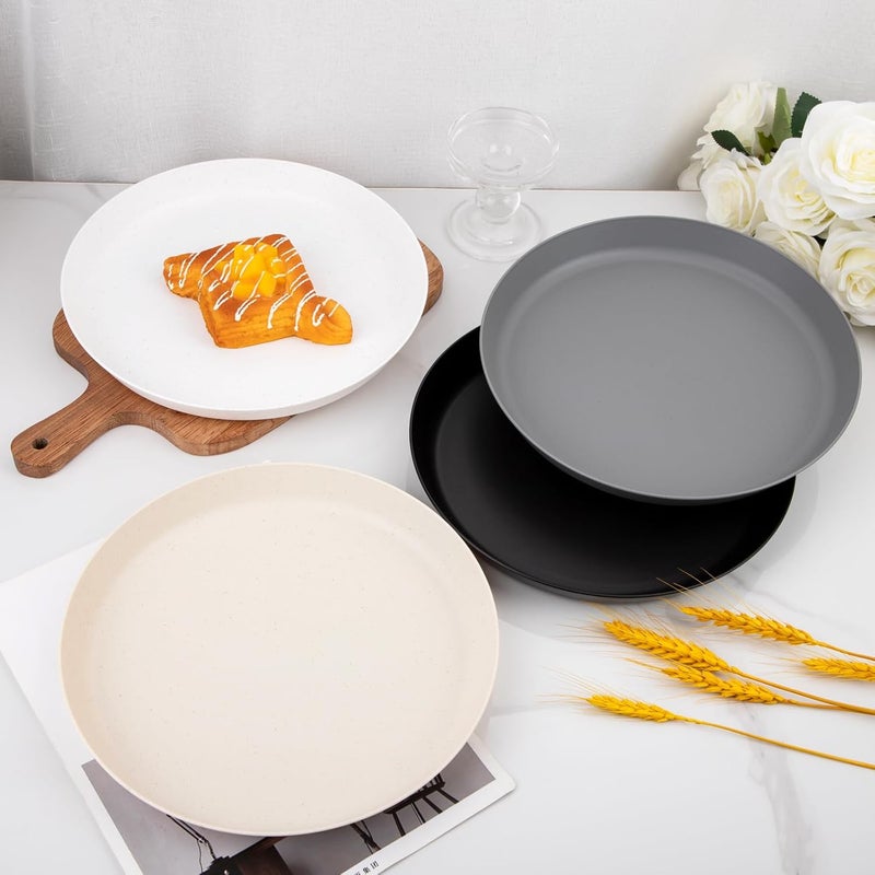 ejonirinjonir EI 16pcs Wheat Straw Dinner Plate Set  Unbreakable Plastic Dinner Plates Reusable  Lightweight Perfect for Halloween Family Dinners Picnics  School  Black White Dark Grey Beige - Image 3