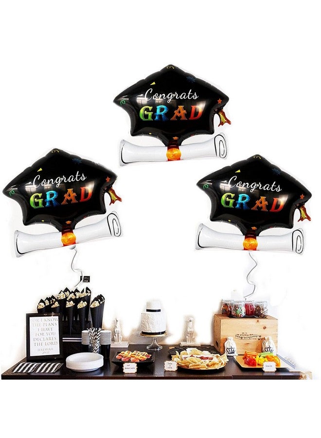 Soochat Soochat Graduation Cap Balloons, Congrats Grad Balloon, Graduation Hat Balloons for Grad Party Decorations Supplies 3Pcs - Image 4