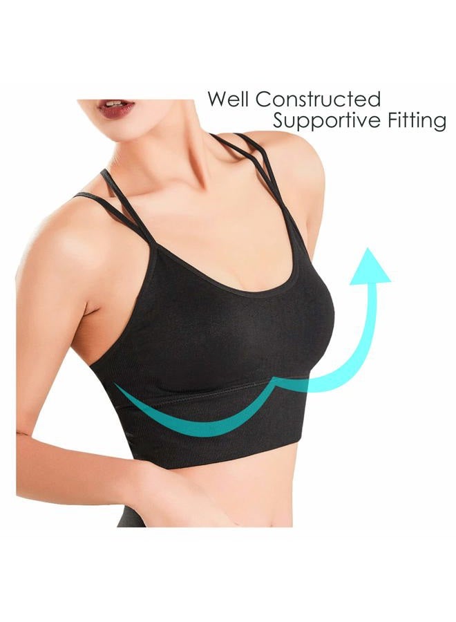 Evercute Cross Back Sport Bras Padded Strappy Criss Cross Cropped Bras for Yoga Workout Fitness Low Impact, ①black White Gray 3 Pack, L - Image 3
