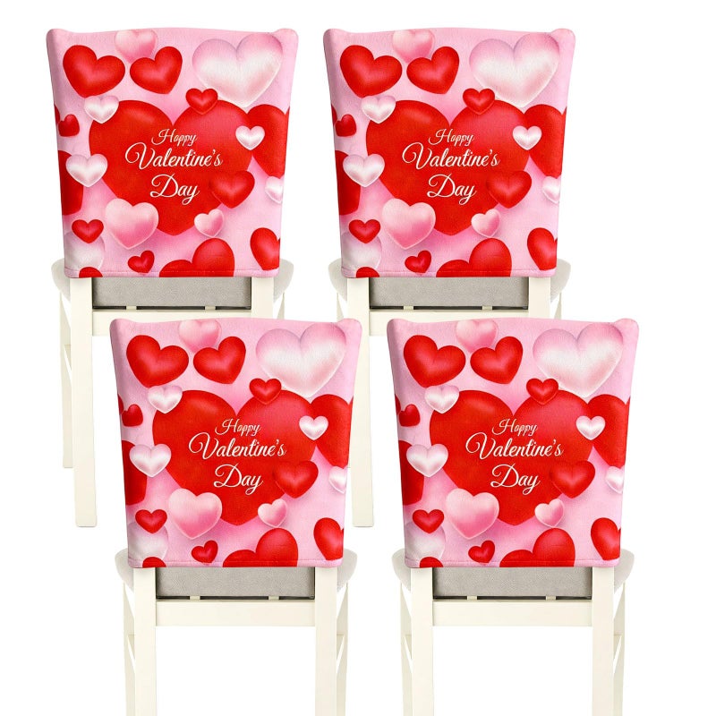 MOUNTCLIM Valentines Day Chair Covers Set of 4, Washable Red Pink Love Heart Seat Slipcovers for Dining Chairs, Valentine's Day Decor for Wedding Anniversary Home Kitchen Party - Image 1