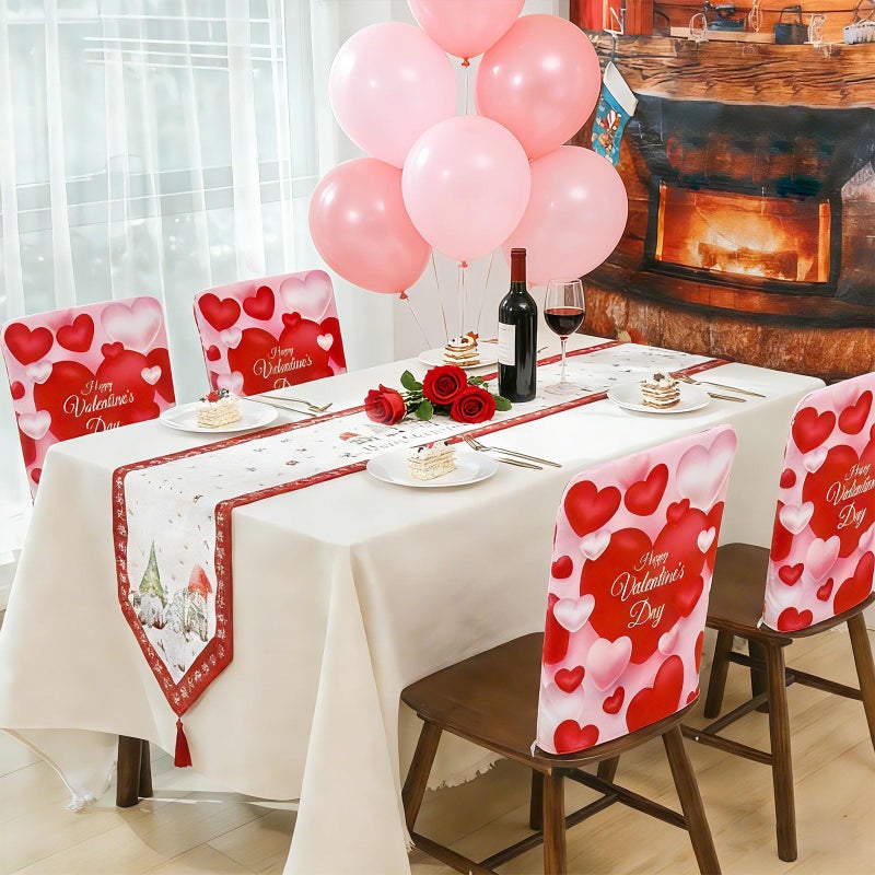 MOUNTCLIM Valentines Day Chair Covers Set of 4, Washable Red Pink Love Heart Seat Slipcovers for Dining Chairs, Valentine's Day Decor for Wedding Anniversary Home Kitchen Party - Image 2