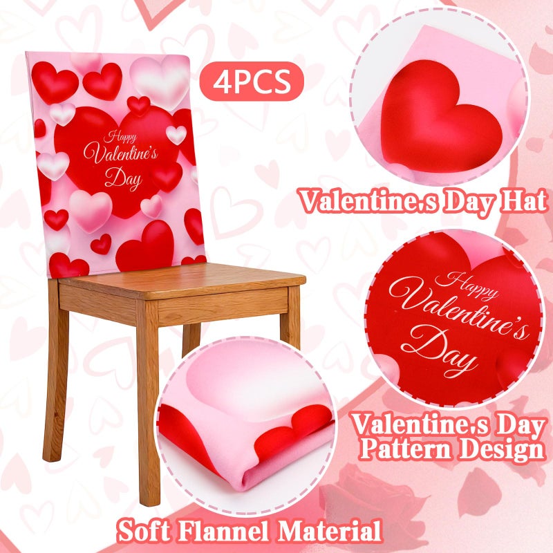 MOUNTCLIM Valentines Day Chair Covers Set of 4, Washable Red Pink Love Heart Seat Slipcovers for Dining Chairs, Valentine's Day Decor for Wedding Anniversary Home Kitchen Party - Image 3