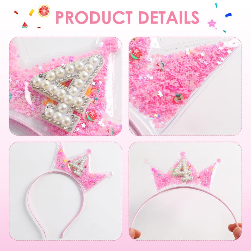 Fancheer Birthday Crown Headband for Toddler Girls 2 3 4 5 6 7 8 Years Princess Tiara Pink Hair Accessories for Four 4th Birthday - Image 4