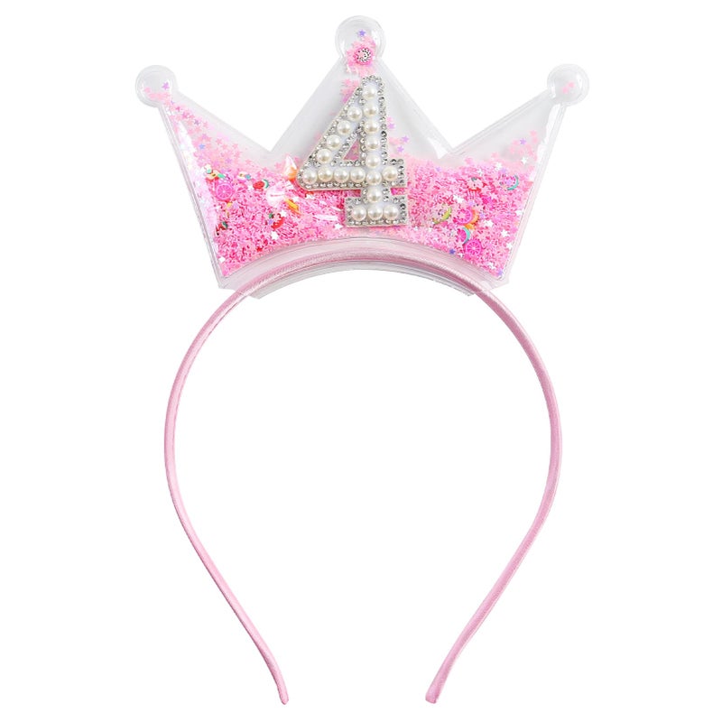 Fancheer Birthday Crown Headband for Toddler Girls 2 3 4 5 6 7 8 Years Princess Tiara Pink Hair Accessories for Four 4th Birthday - Image 1