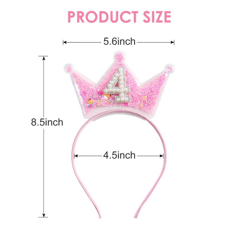Fancheer Birthday Crown Headband for Toddler Girls 2 3 4 5 6 7 8 Years Princess Tiara Pink Hair Accessories for Four 4th Birthday - Image 2