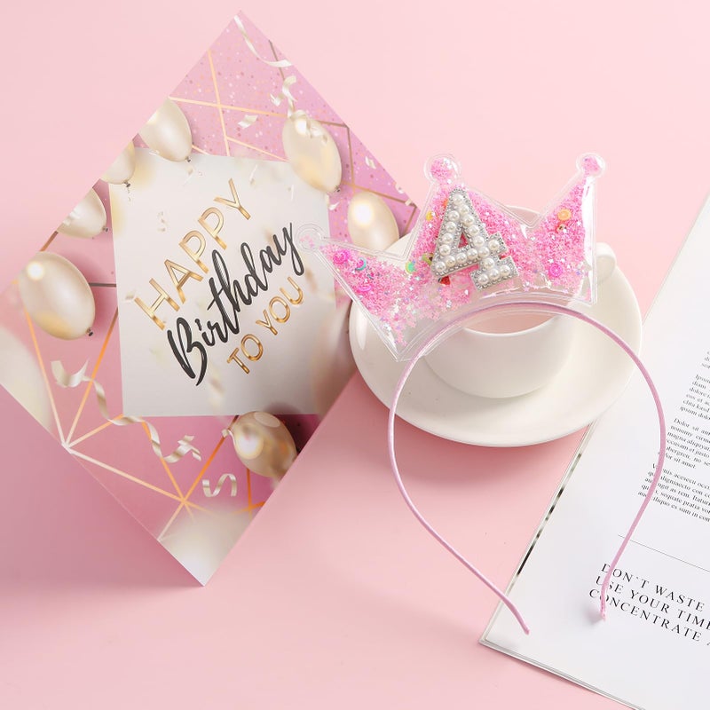 Fancheer Birthday Crown Headband for Toddler Girls 2 3 4 5 6 7 8 Years Princess Tiara Pink Hair Accessories for Four 4th Birthday - Image 5