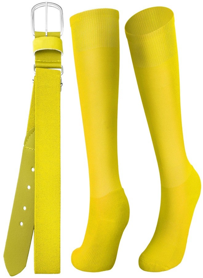 زانماي طقم جوارب وحزام بيسبول من زانماي، قابل للتعديل، جوارب وحزام سوفتبول، حزام خصر مطاطي للشباب والبنات والبالغين (أصفر، متوسط) - Image 1
