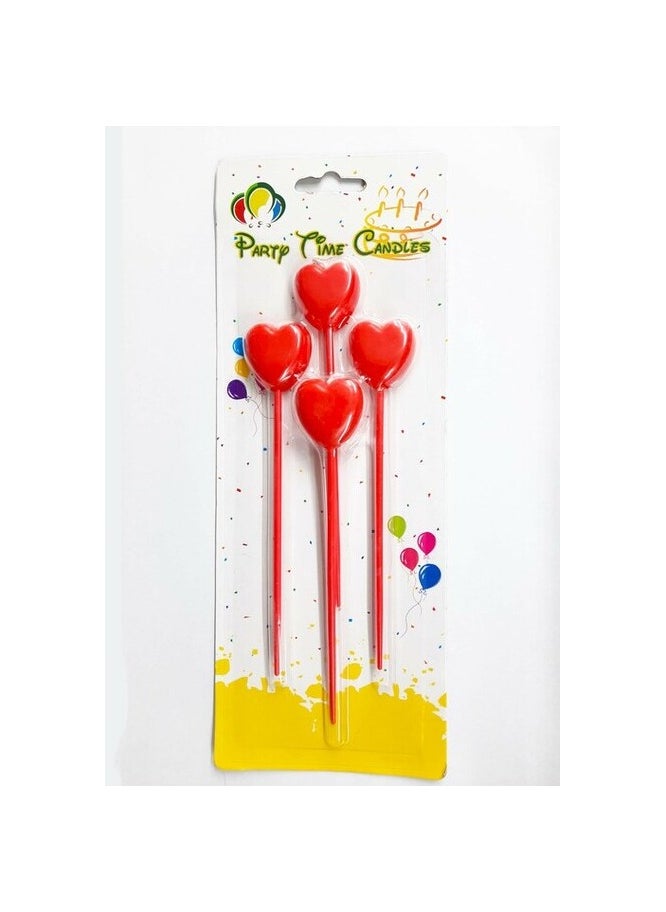 Party Time Party Time 4-Pieces Red Heart Candle Kids Adult Birthday Cake Decoration - Red Heart Candle For Wedding Bridal Shower Proposal Valentines Candle Cake Topper 