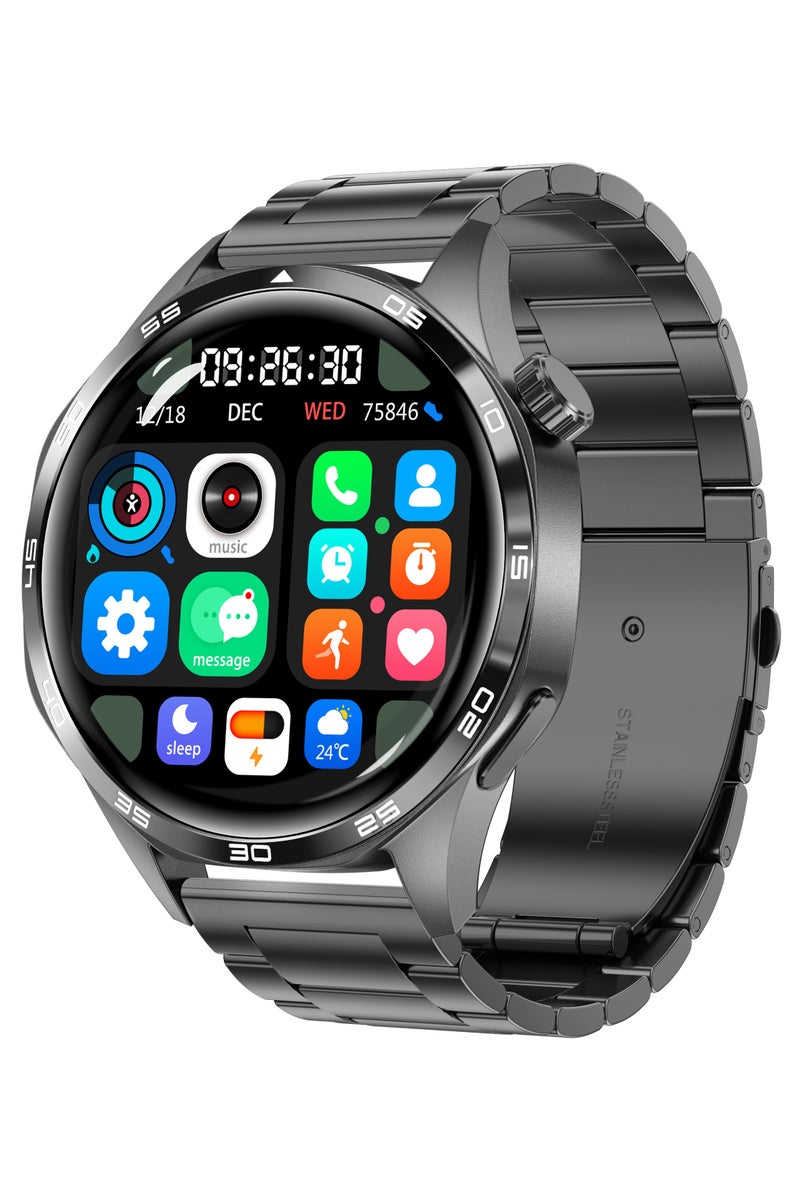 رولستيمي ساعة ذكية للرجال ، 1.53 بوصة عالية الوضوح تعمل باللمس شاشة كبيرة ، لتحديد المواقع لتحديد المواقع ، مكالمة بلوتوث ، مراقبة الصحة ، آي بي 67 ساعة رياضية مقاومة للماء ، ساعة 5 برو حزام فولاذي أسود - Image 1