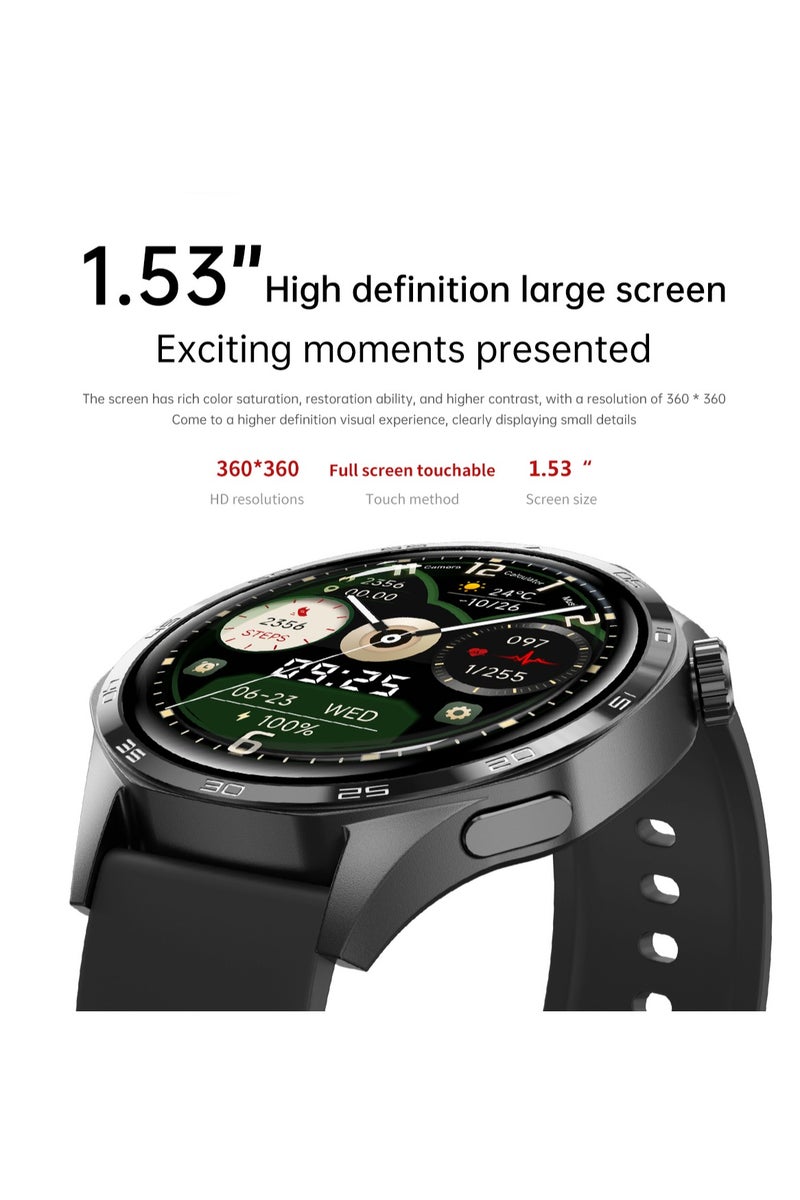 رولستيمي ساعة ذكية للرجال ، 1.53 بوصة عالية الوضوح تعمل باللمس شاشة كبيرة ، لتحديد المواقع لتحديد المواقع ، مكالمة بلوتوث ، مراقبة الصحة ، آي بي 67 ساعة رياضية مقاومة للماء ، ساعة 5 برو حزام فولاذي أسود - Image 3