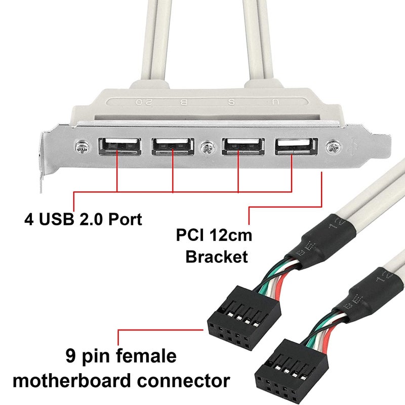 ikis محول لوحة فتحة رأس USB 2.0 بـ 4 منافذ مع كابل برغي أنثوي إلى اللوحة الأم 9 دبابيس خلفي PCI لوحة خلفية لجهاز الكمبيوتر المكتبي - Image 2
