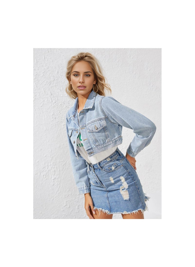 Loquat - Squality Leisure Tassels Denim Short Jacket Women Blue - Image 1