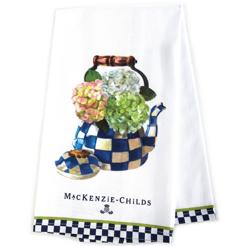 mackenzie childs MACKENZIE-CHILDS Cotton Dish Towel, Cute Decorative Kitchen Dish Towel for Cleaning and Home Decor, Set of 1, Hydrangea Tea Kettle - Image 1
