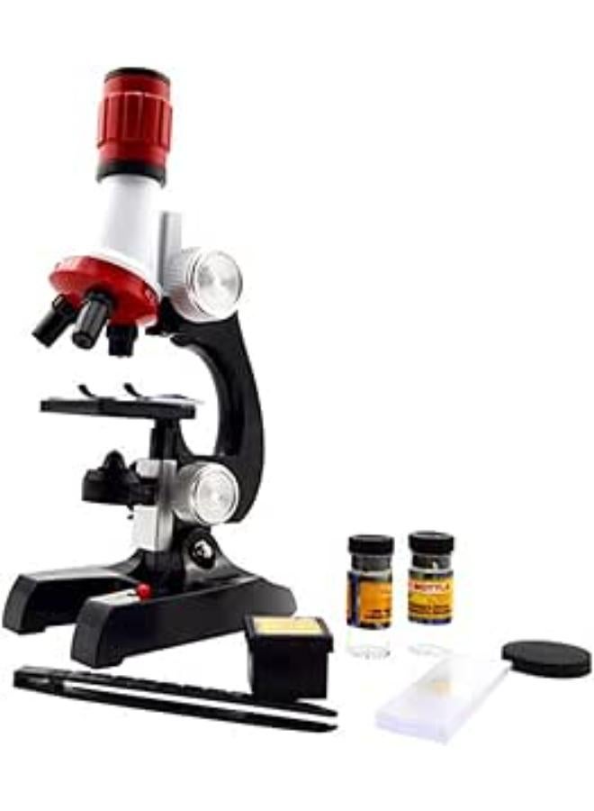 مجهر للأطفال متوسطي المستوى، مجهر للمبتدئين، مجهر بتركيز قابل للتعديل 100x-1200x، أحادي العين بيولوجي، مصنوع من بلاستيك ABS، يعمل بالبطارية (البطاريات غير متضمنة) 11.5x7.5x23 سم