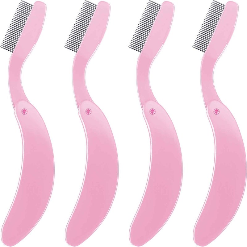 TecUnite 4 Packs Folding Eyelash Comb, Stainless Steel Metal Teeth Eyebrow Separator Comb Lash and Brow Makeup Applicator Brush Professional Tool for Define Lash - Image 1
