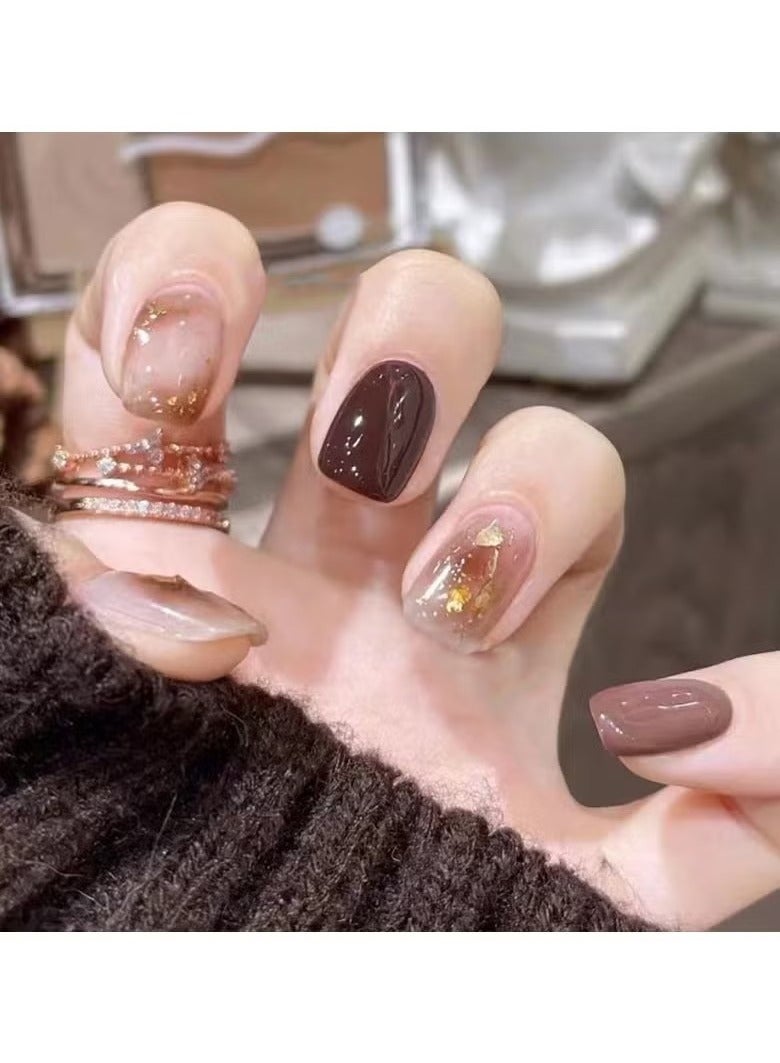 24 pieces of fake nails, sweet and fresh, high-end, simple and fashionable to wear nails. With double-sided tape, it can be worn and removed at any time, which is environmentally friendly, convenien - Image 1