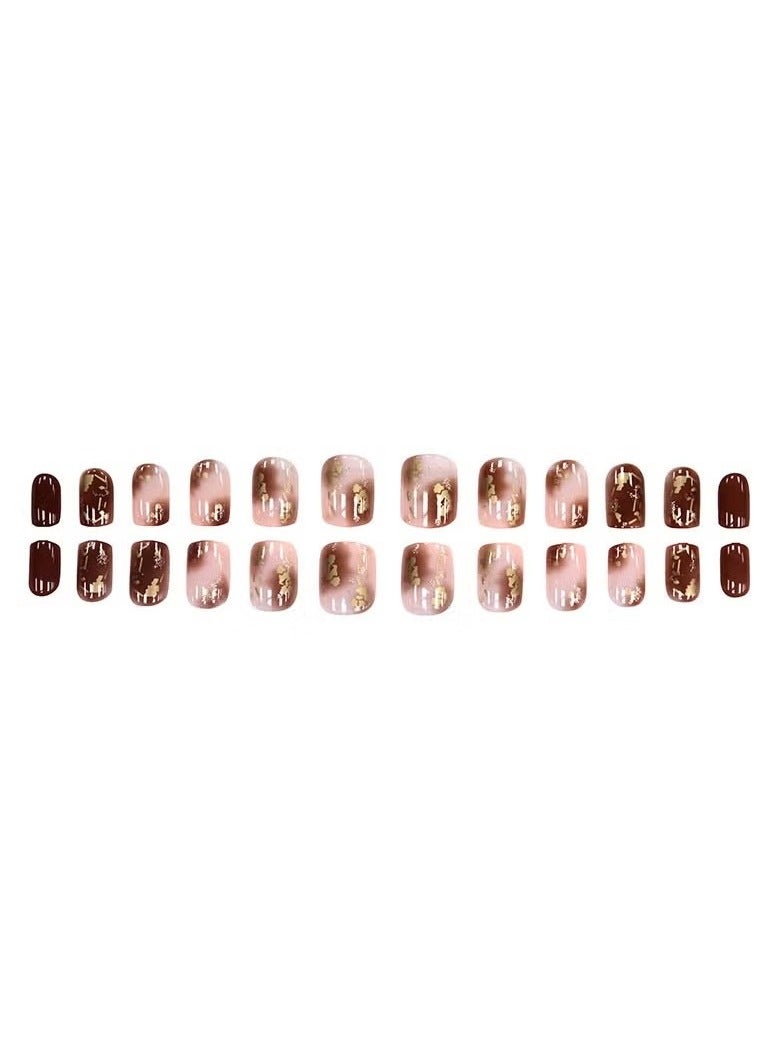 24 pieces of fake nails, sweet and fresh, high-end, simple and fashionable to wear nails. With double-sided tape, it can be worn and removed at any time, which is environmentally friendly, convenien - Image 2