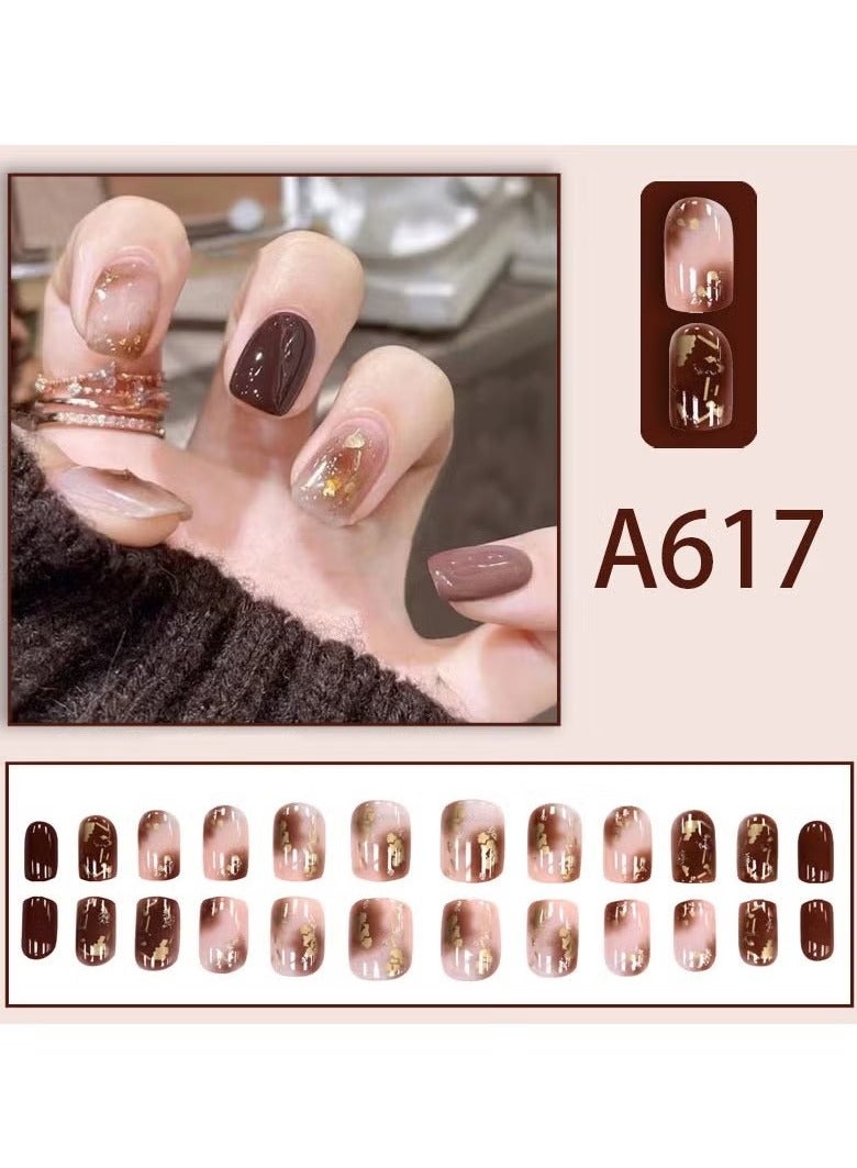 24 pieces of fake nails, sweet and fresh, high-end, simple and fashionable to wear nails. With double-sided tape, it can be worn and removed at any time, which is environmentally friendly, convenien - Image 3