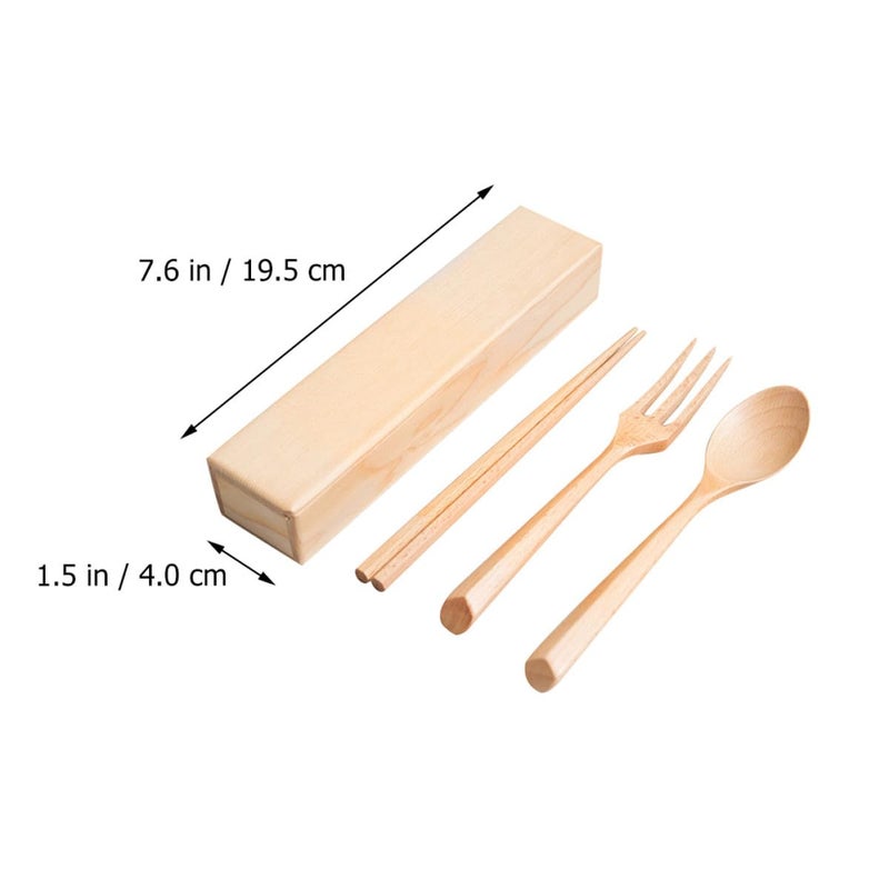 مجموعة أدوات مائدة متنقلة من خشب الزان مع عيدان تناول الطعام وملعقة وشوكة وحقيبة سفر - Image 3