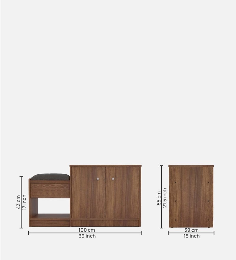 NEUDOT NEUDOT KIRARO 2 Door Engineered Wood Shoerack with Cushion Footwear Organizer 1 Drawer 4 Shelves Slipper Sandals Stand Wooden Shoe Rack for Home Finish Color Leon Teak 1 Year Warranty - Image 2
