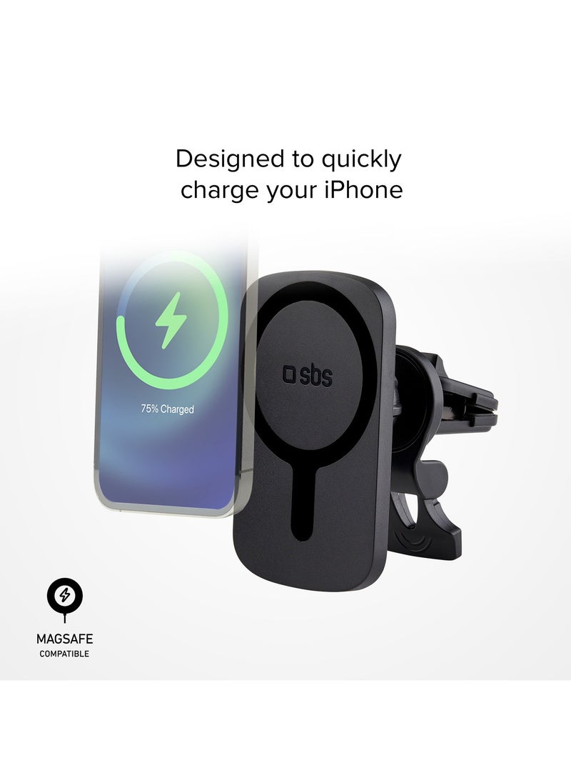 SBS - Car Holder and Wireless Charger with air vent clip swiveled 360° with spacers for extra stability for iPhone compatible with MagSafe like 14, 13 and 12 Series ( Charging Wire Included ) - Image 1