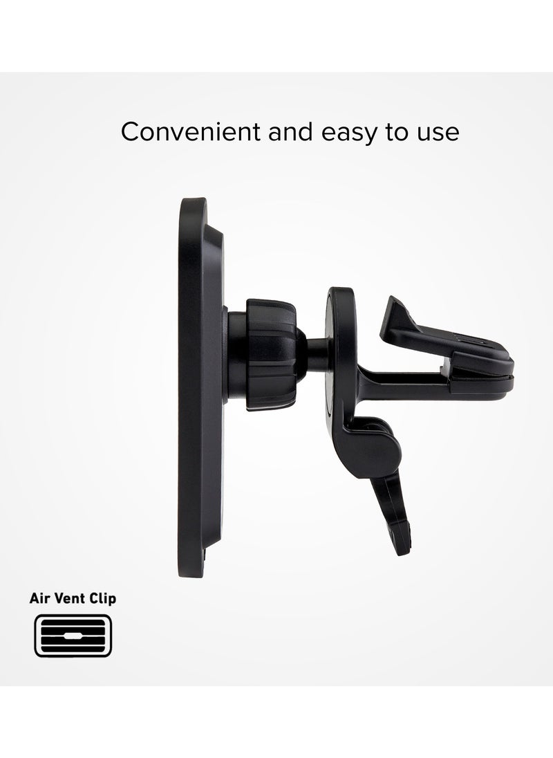 SBS - Car Holder and Wireless Charger with air vent clip swiveled 360° with spacers for extra stability for iPhone compatible with MagSafe like 14, 13 and 12 Series ( Charging Wire Included ) - Image 1