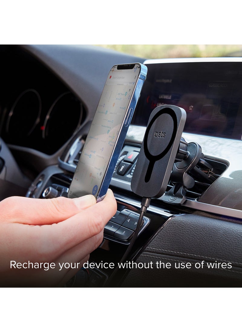 SBS - Car Holder and Wireless Charger with air vent clip swiveled 360° with spacers for extra stability for iPhone compatible with MagSafe like 14, 13 and 12 Series ( Charging Wire Included ) - Image 1