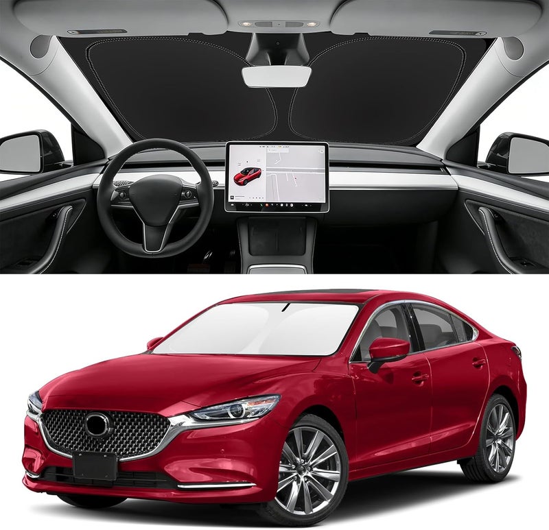 SLOGENTO Sun Shade for Mazda 6 Windshield Sunshades for 2014-2020 2021 Mazda 6 Mazda6 Sedan, Sport, Touring, Grand Touring, Reserve, Signature Windshield Cover Front Window Shields Sun Visor Blocks UV Rays - Image 1