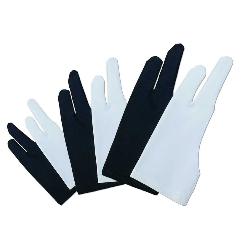 Gzingen 6 Pieces Artist Glove for Drawing Tablet (S M L), Two-Finger Tablet Drawing Gloves, Digital Artist Gloves for Graphics Pen Drawing Tablet Monitor Painting-Three Size in One (Black/White) - Image 1