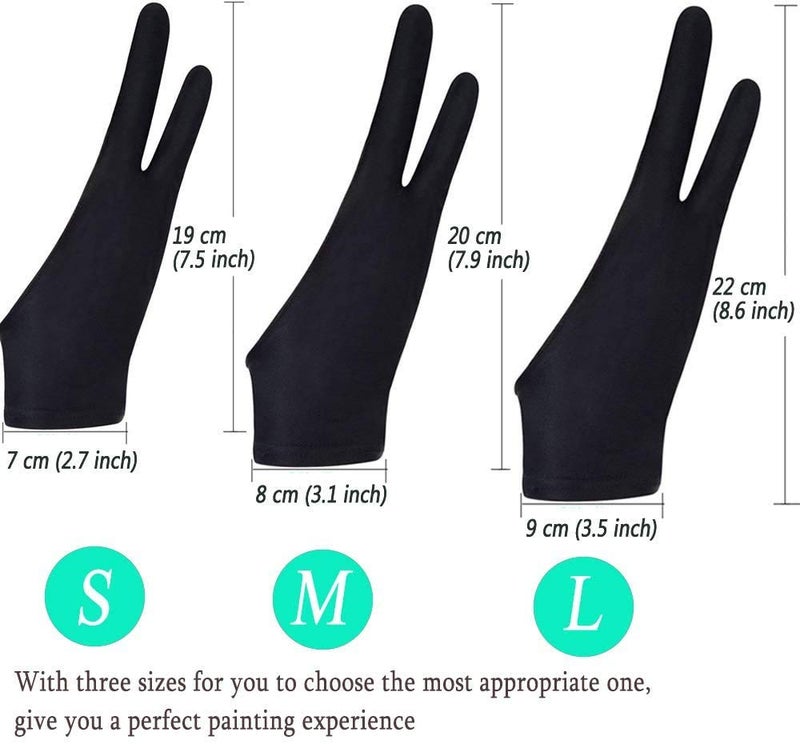 Gzingen 6 Pieces Artist Glove for Drawing Tablet (S M L), Two-Finger Tablet Drawing Gloves, Digital Artist Gloves for Graphics Pen Drawing Tablet Monitor Painting-Three Size in One (Black/White) - Image 2