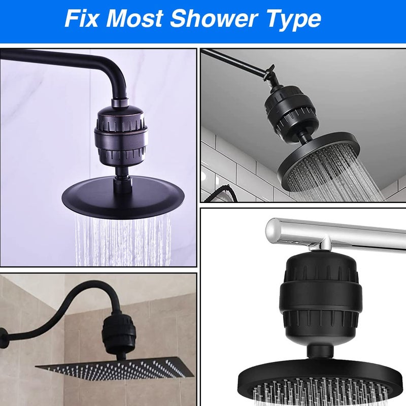 AMORIX Shower Filter, 15 Stage Shower Head Filter for Hard Water High Output Showerhead Filter Black Shower Water Filter Reduce Chlorine, Dry Skin, Itchy Scalp - Shower Water Softener Improves Skin Condition - Image 5
