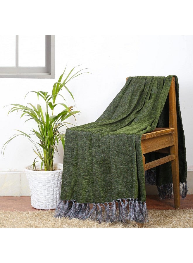 CAZIMO Cazimo Soft Chenille Premium Throw Blanket with Tassel Fringe, Fade Resistant, All Seasons,Ultra-Soft for Decorative Sofa & Bed Cover, Chair & Travel, 60x50 Inches, Pack of 1, Green - Image 1