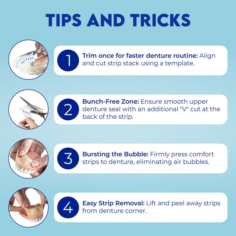 Secure Denture Adhesive Strips â€“ Zinc Free â€“ Waterproof â€“ Comfortable Cushion Fit for Lowers â€“ Extra Firm All-Day-Hold â€“ No Mess â€“ Clean Ingredients â€“ 60 Strips (4 Pack) - Image 5