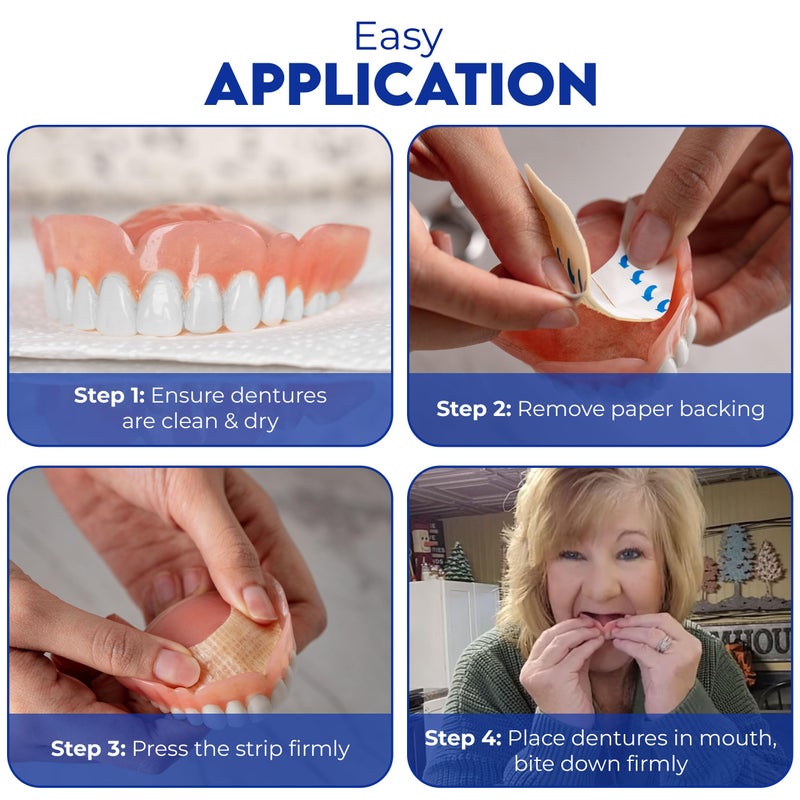 Secure Denture Adhesive Strips â€“ Zinc Free â€“ Waterproof â€“ Comfortable Cushion Fit for Lowers â€“ Extra Firm All-Day-Hold â€“ No Mess â€“ Clean Ingredients â€“ 60 Strips (4 Pack) - Image 4