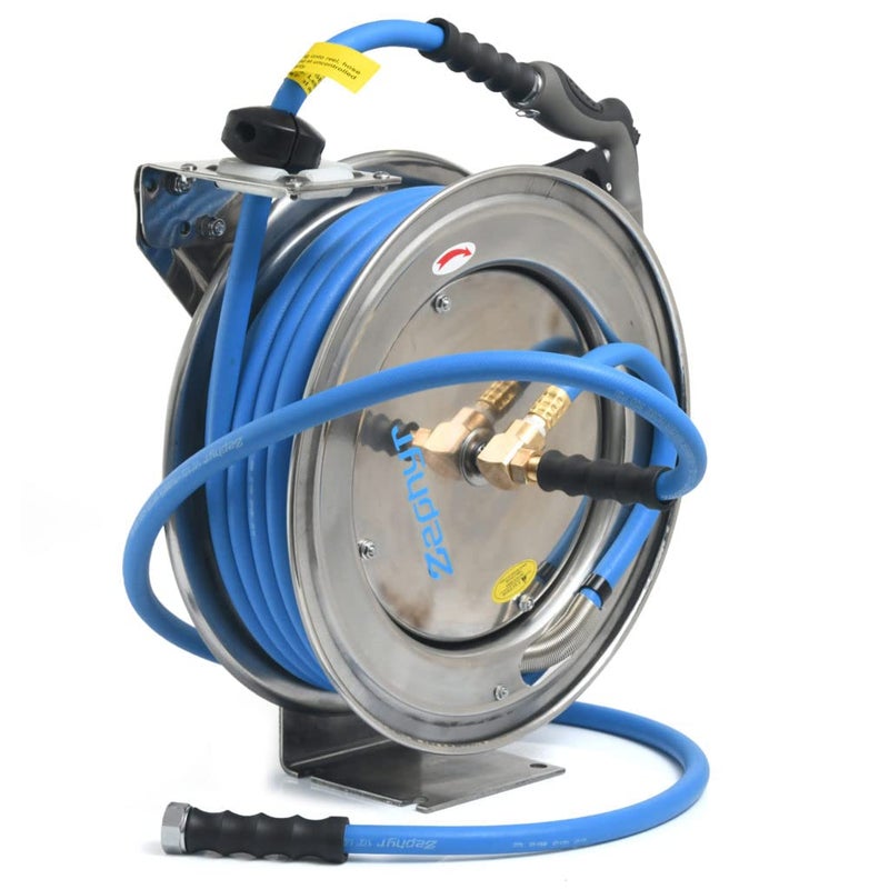 ZEPHYR Zephyr StainlessSteel AutoRetractable Water Hose Reel 304 Blue Water Hose Reel 13MMX15MTR Stainless Steel  - Image 1