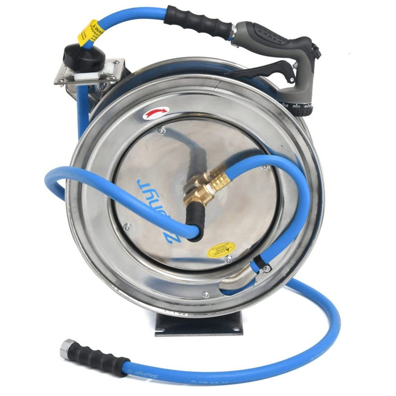 ZEPHYR Zephyr StainlessSteel AutoRetractable Water Hose Reel 304 Blue Water Hose Reel 13MMX15MTR Stainless Steel  - Image 5